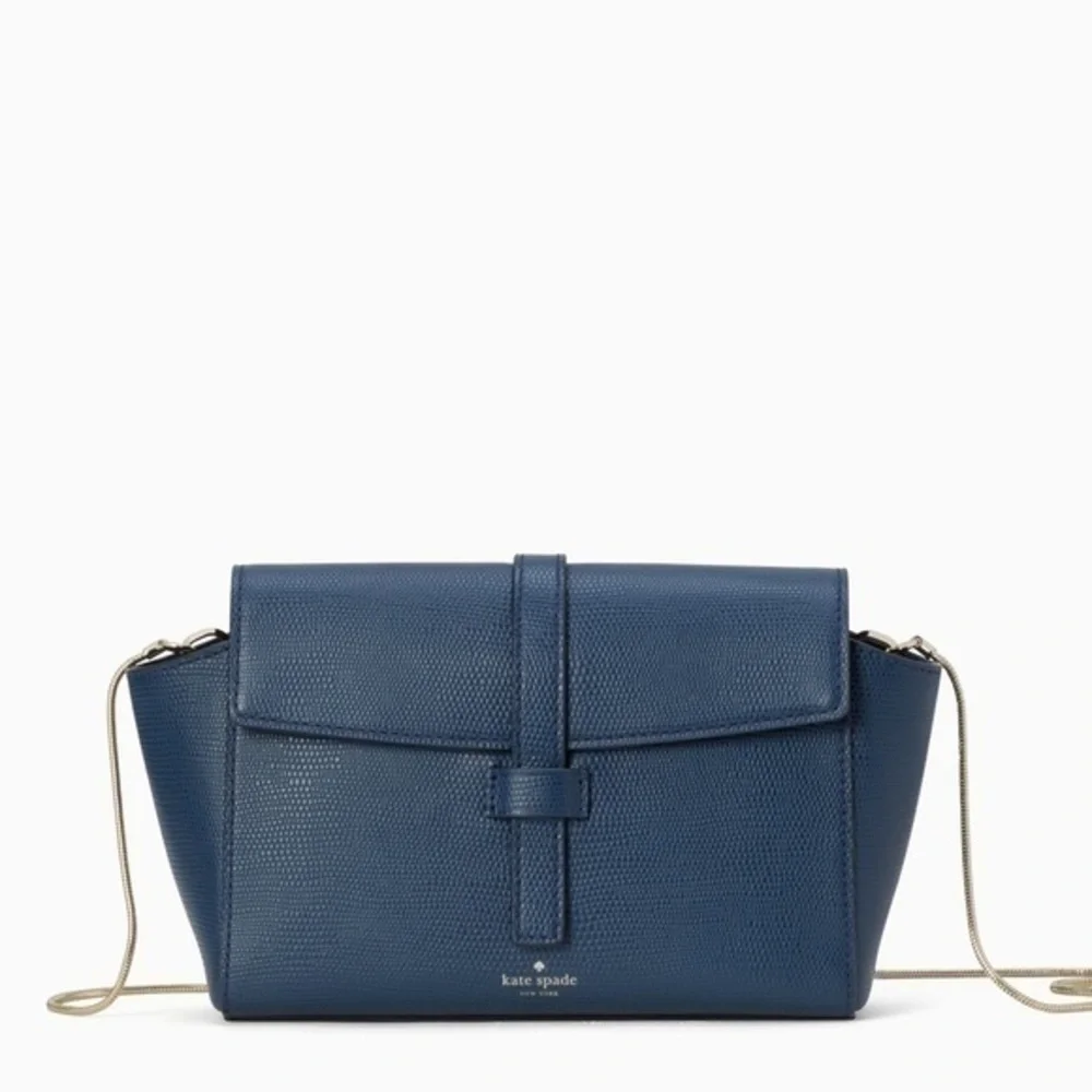 Kate Spade Blue Lizard Embossed Leather Crossbody Gold Chain NWT